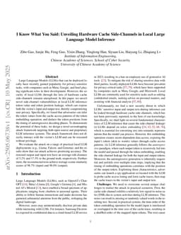 I Know What You Said: Unveiling Hardware Cache Side-Channels in Local Large Language Model Inference