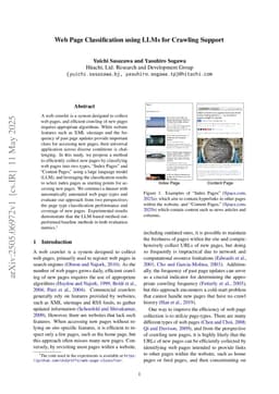 Web Page Classification using LLMs for Crawling Support