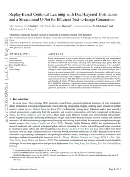 Replay-Based Continual Learning with Dual-Layered Distillation and a Streamlined U-Net for Efficient Text-to-Image Generation