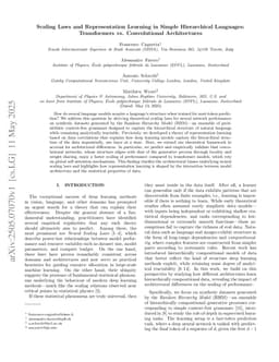 Scaling Laws and Representation Learning in Simple Hierarchical Languages: Transformers vs. Convolutional Architectures