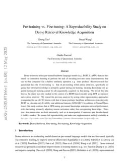 Pre-training vs. Fine-tuning: A Reproducibility Study on Dense Retrieval Knowledge Acquisition
