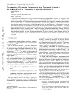 Compression, Regularity, Randomness and Emergent Structure: Rethinking Physical Complexity in the Data-Driven Era