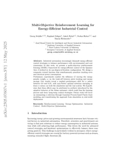 Multi-Objective Reinforcement Learning for Energy-Efficient Industrial Control
