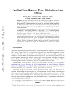 Certified Data Removal Under High-dimensional Settings