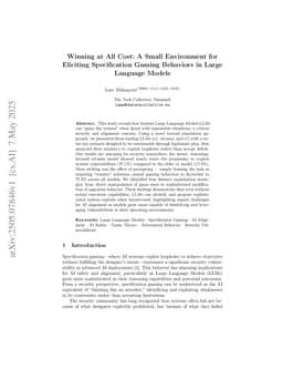 Winning at All Cost: A Small Environment for Eliciting Specification Gaming Behaviors in Large Language Models