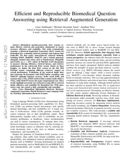 Efficient and Reproducible Biomedical Question Answering using Retrieval Augmented Generation