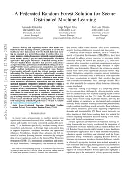 A Federated Random Forest Solution for Secure Distributed Machine Learning