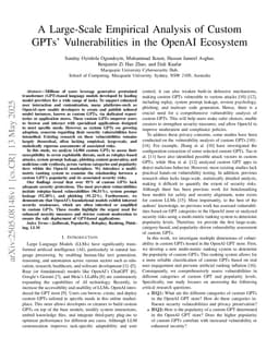A Large-Scale Empirical Analysis of Custom GPTs' Vulnerabilities in the OpenAI Ecosystem
