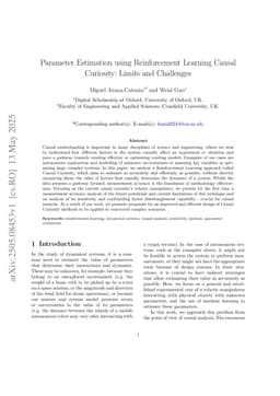 Parameter Estimation using Reinforcement Learning Causal Curiosity: Limits and Challenges