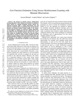 Cost Function Estimation Using Inverse Reinforcement Learning with Minimal Observations