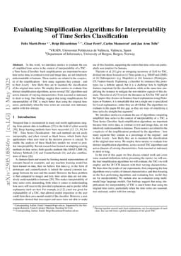 Evaluating Simplification Algorithms for Interpretability of Time Series Classification