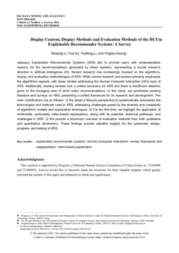 Display Content, Display Methods and Evaluation Methods of the HCI in Explainable Recommender Systems: A Survey