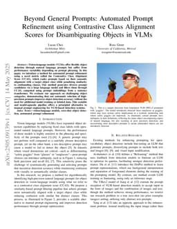 Beyond General Prompts: Automated Prompt Refinement using Contrastive Class Alignment Scores for Disambiguating Objects in Vision-Language Models