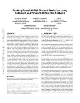Ranking-Based At-Risk Student Prediction Using Federated Learning and Differential Features