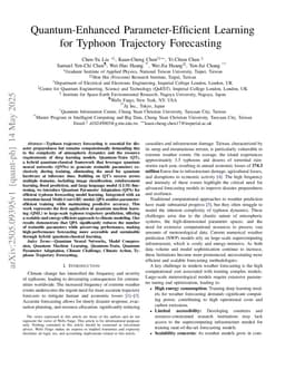 Quantum-Enhanced Parameter-Efficient Learning for Typhoon Trajectory Forecasting