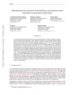 Preserving Plasticity in Continual Learning with Adaptive Linearity Injection