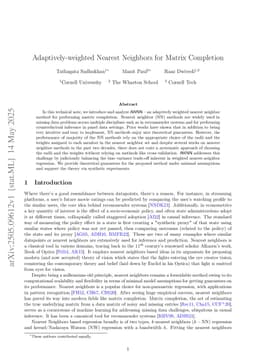 Adaptively-weighted Nearest Neighbors for Matrix Completion