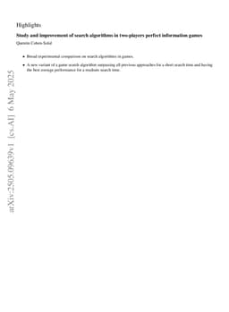 Study and improvement of search algorithms in two-players perfect information games