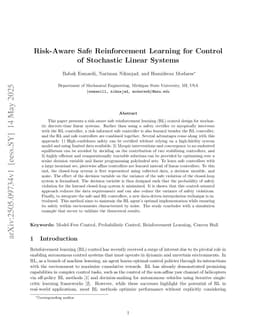 Risk-Aware Safe Reinforcement Learning for Control of Stochastic Linear Systems