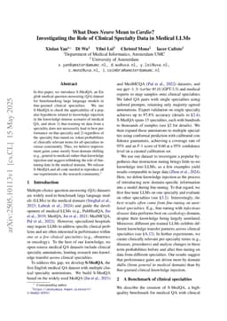 What Does Neuro Mean to Cardio? Investigating the Role of Clinical Specialty Data in Medical LLMs