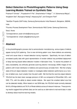 Defect Detection in Photolithographic Patterns Using Deep Learning Models Trained on Synthetic Data
