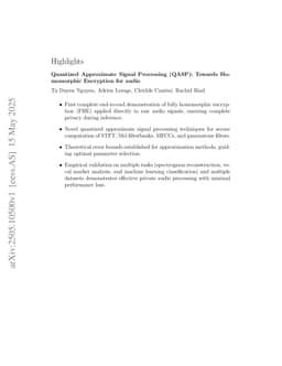 Quantized Approximate Signal Processing (QASP): Towards Homomorphic Encryption for audio