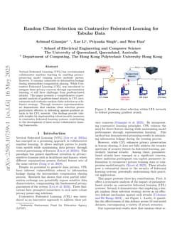 Random Client Selection on Contrastive Federated Learning for Tabular Data