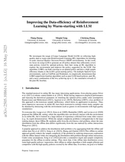 Improving the Data-efficiency of Reinforcement Learning by Warm-starting with LLM