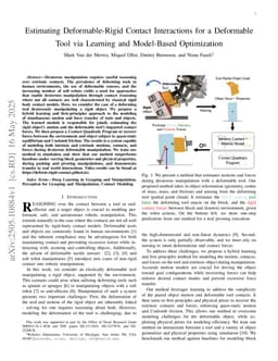 Estimating Deformable-Rigid Contact Interactions for a Deformable Tool via Learning and Model-Based Optimization