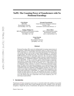 NoPE: The Counting Power of Transformers with No Positional Encodings