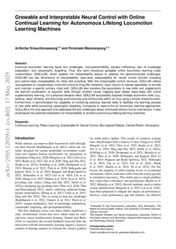 Growable and Interpretable Neural Control with Online Continual Learning for Autonomous Lifelong Locomotion Learning Machines