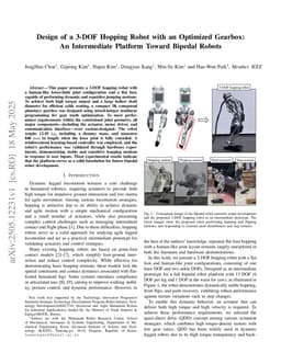 Design of a 3-DOF Hopping Robot with an Optimized Gearbox: An Intermediate Platform Toward Bipedal Robots