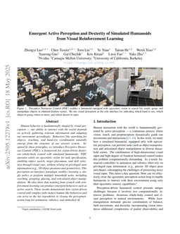Emergent Active Perception and Dexterity of Simulated Humanoids from Visual Reinforcement Learning