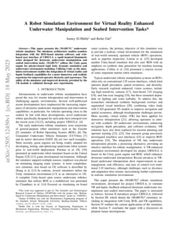 A Robot Simulation Environment for Virtual Reality Enhanced Underwater Manipulation and Seabed Intervention Tasks