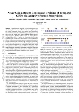 Never Skip a Batch: Continuous Training of Temporal GNNs via Adaptive Pseudo-Supervision