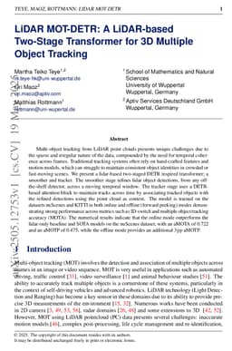 LiDAR MOT-DETR: A LiDAR-based Two-Stage Transformer for 3D Multiple Object Tracking