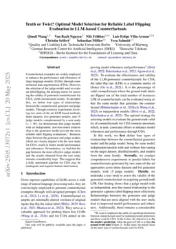 Truth or Twist? Optimal Model Selection for Reliable Label Flipping Evaluation in LLM-based Counterfactuals
