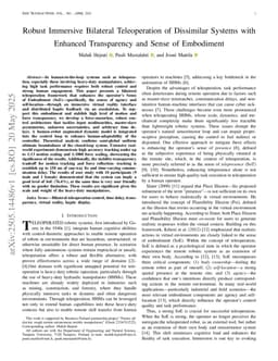 Robust Immersive Bilateral Teleoperation of Dissimilar Systems with Enhanced Transparency and Sense of Embodiment