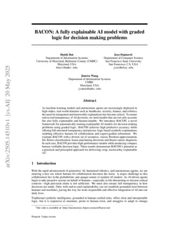 BACON: A fully explainable AI model with graded logic for decision making problems