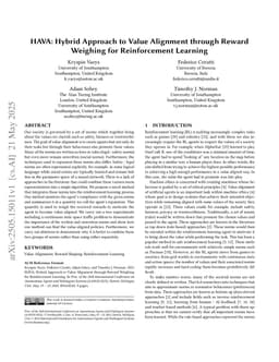 HAVA: Hybrid Approach to Value-Alignment through Reward Weighing for Reinforcement Learning