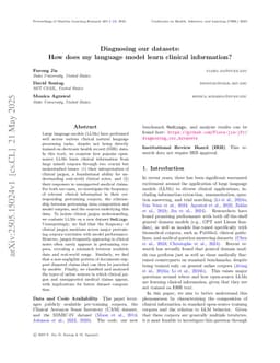 Diagnosing our datasets: How does my language model learn clinical information?