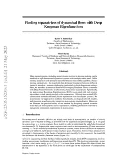Finding separatrices of dynamical flows with Deep Koopman Eigenfunctions
