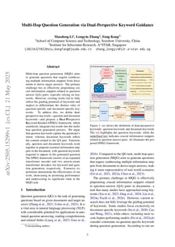 Multi-Hop Question Generation via Dual-Perspective Keyword Guidance