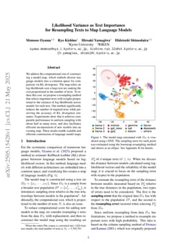 Likelihood Variance as Text Importance for Resampling Texts to Map Language Models
