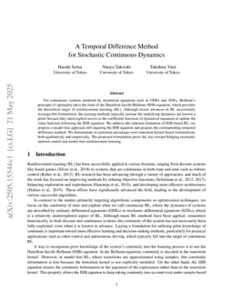 A Temporal Difference Method for Stochastic Continuous Dynamics