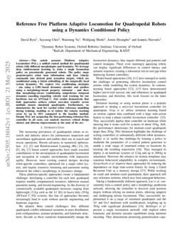 Reference Free Platform Adaptive Locomotion for Quadrupedal Robots using a Dynamics Conditioned Policy