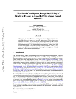 Directional Convergence, Benign Overfitting of Gradient Descent in leaky ReLU two-layer Neural Networks