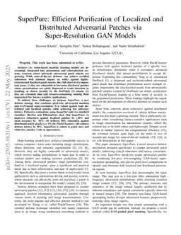 SuperPure: Efficient Purification of Localized and Distributed Adversarial Patches via Super-Resolution GAN Models