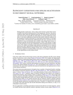 Sufficient conditions for offline reactivation in recurrent neural networks