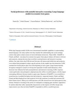 Social preferences with unstable interactive reasoning: Large language models in economic trust games